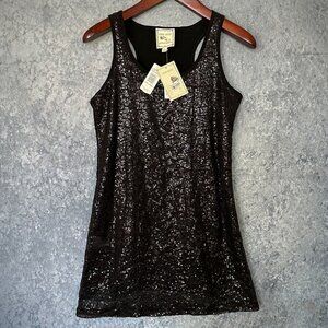 Pink Rose Little Black Sequined Top, L, NWT
